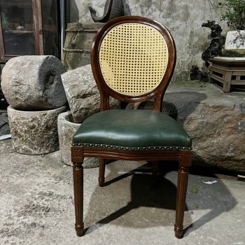 Ghế Louis XVI Lưng Đan Mây Bọc Da Bò  LSXVI021