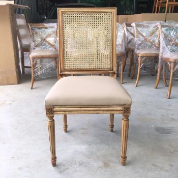 Ghế Louis XVI Lưng Tựa Vuông Đan Mây Không Tay LSXVI014