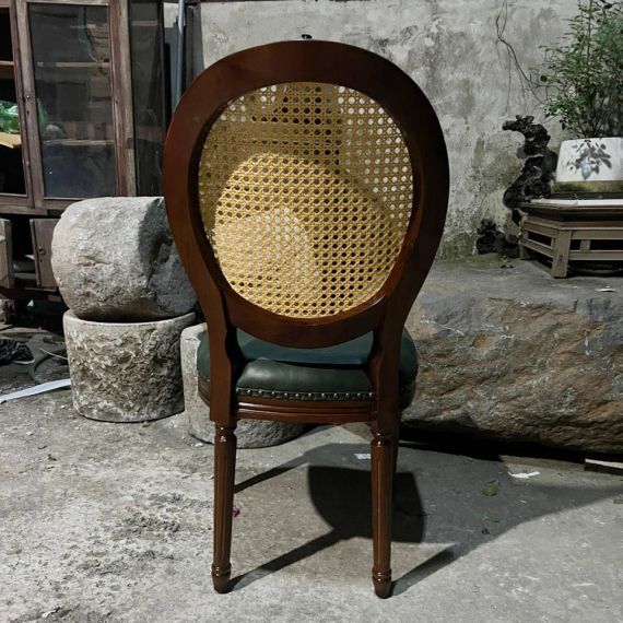 Ghế Louis XVI Lưng Đan Mây Bọc Da Bò  LSXVI021