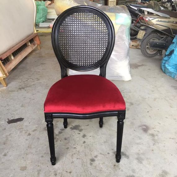 Ghế Louis XVI Lưng Tựa Đan Mây Không Tay Gỗ Cao Su LSXVI015