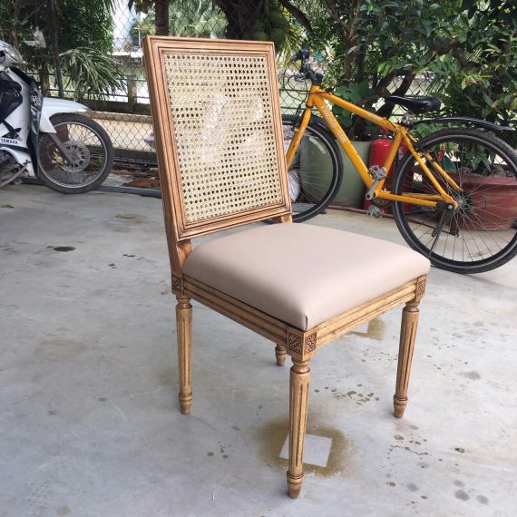 Ghế Louis XVI Lưng Tựa Vuông Đan Mây Không Tay LSXVI014
