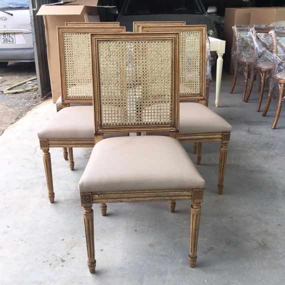 Ghế Louis XVI Lưng Tựa Vuông Đan Mây Không Tay LSXVI014
