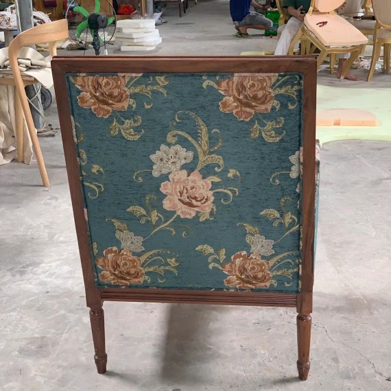 Sofa LOUIS XVI Đơn Gỗ Walnut Bọc Vải Hoa | Nội Thất Louis