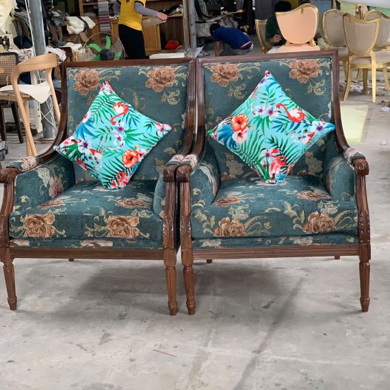 Sofa LOUIS XVI Đơn Gỗ Walnut Bọc Vải Hoa | Nội Thất Louis