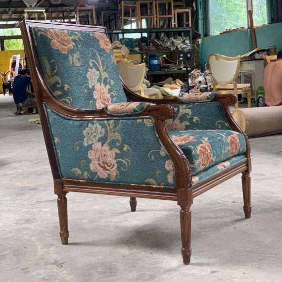 Sofa LOUIS XVI Đơn Gỗ Walnut Bọc Vải Hoa | Nội Thất Louis